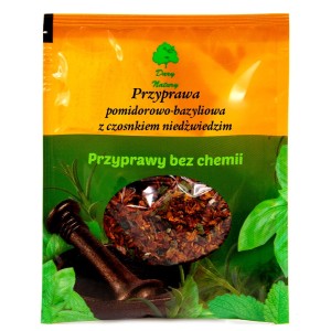 PRZYPRAWA POMIDOROWO – BAZYLIOWA Z CZOSNKIEM NIEDŹWIEDZIM W SASZETCE (30 G)