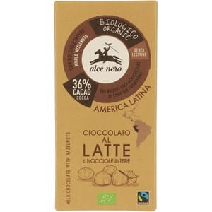 CZEKOLADA MLECZNA Z ORZECHAMI LASKOWYMI FAIR TRADE BIO 100 g - ALCE NERO